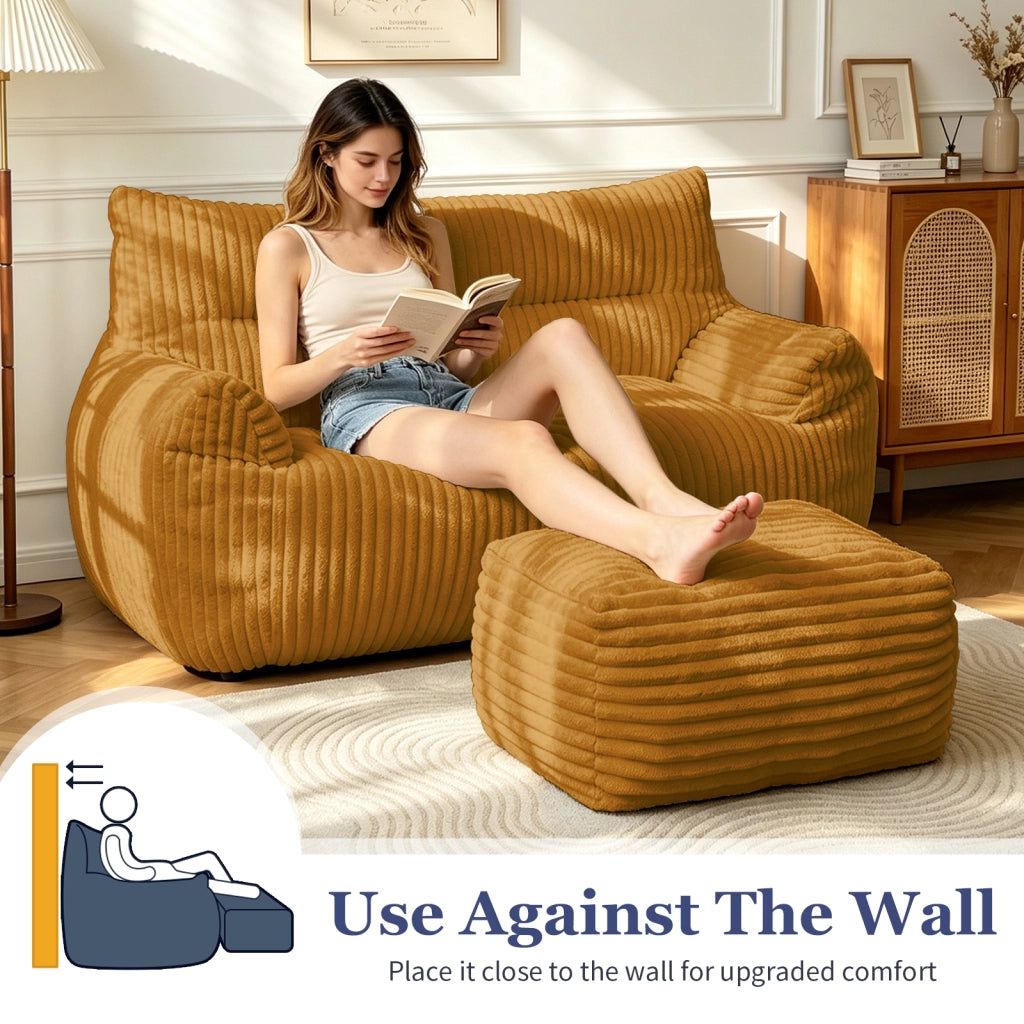 Poltrona pouf con poggiapiedi - design ergonomico e base antiscivolo - flanella - giallo