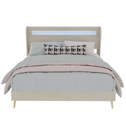 Letto Matrimoniale 140x200 cm; LED Regolabile e Schienale Regolabile in Tessuto - Beige