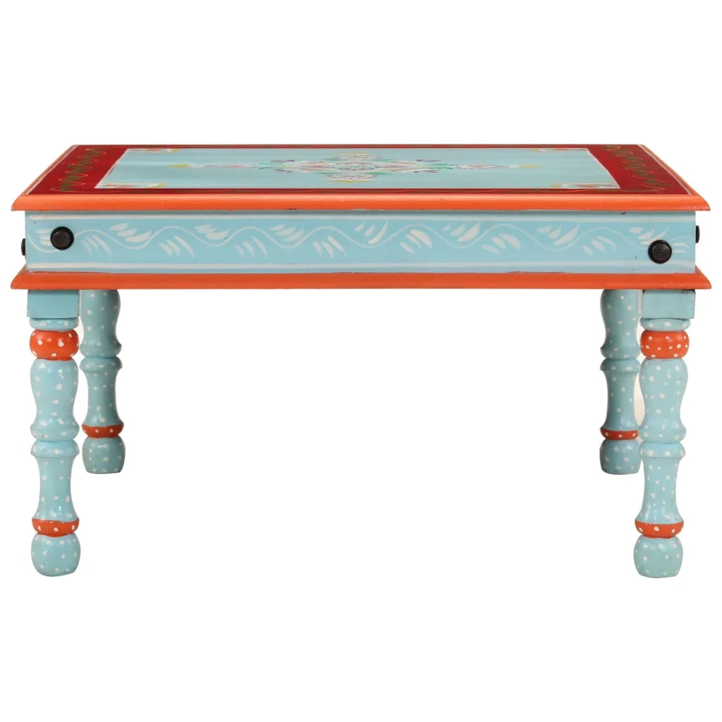 Tavolino Salotto-Tavolino da soggiorno-Tavolo Blu Dipinto a Mano in Legno Massello di Mango