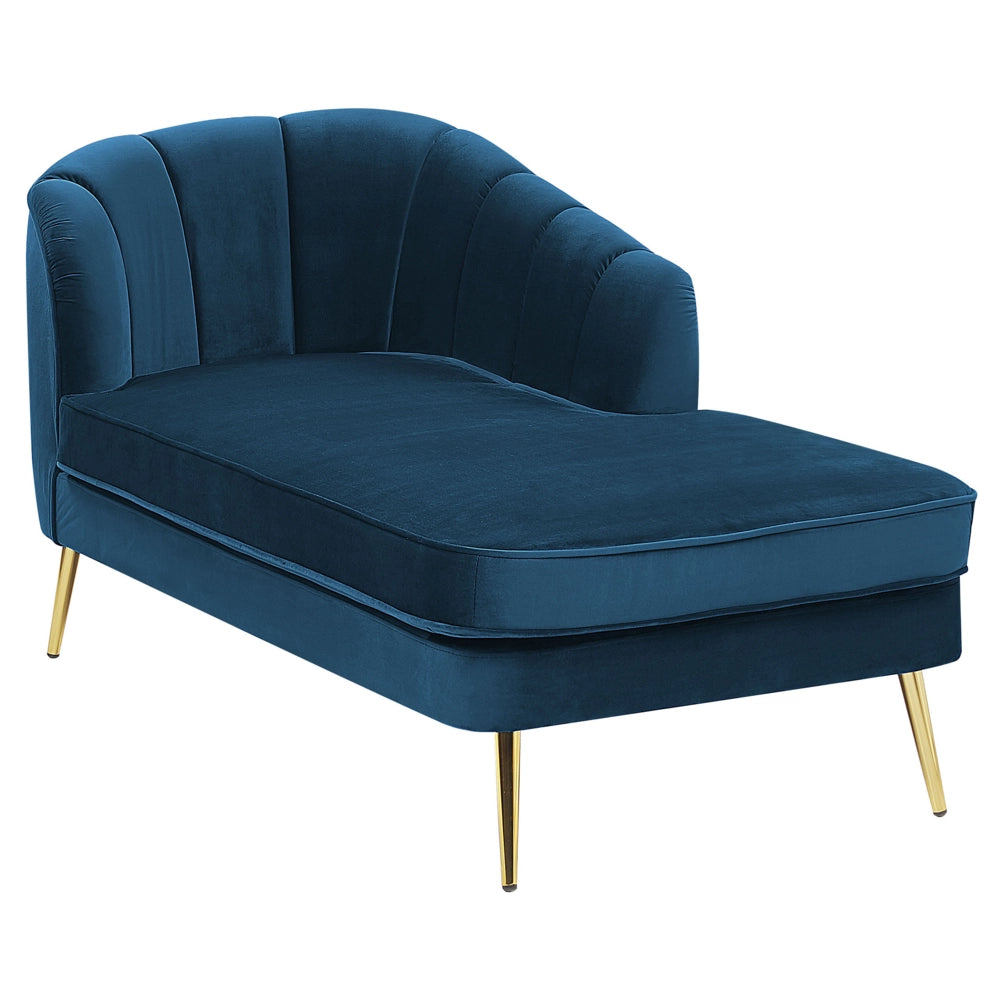 Chaise longue Velluto Blu Marino Rivestimento Gambe In Metallo dorato versione sinistra