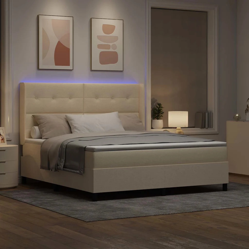 Letto a Sorgente LED con materasso Crema 180 x 200 cm Tessuto 3343523