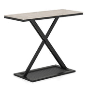 Tavolo consolle con piano in marmo finto da salotto con piedini regolabile, Tavolo da ingresso con struttura metallica Bianco e Nero-Consolle