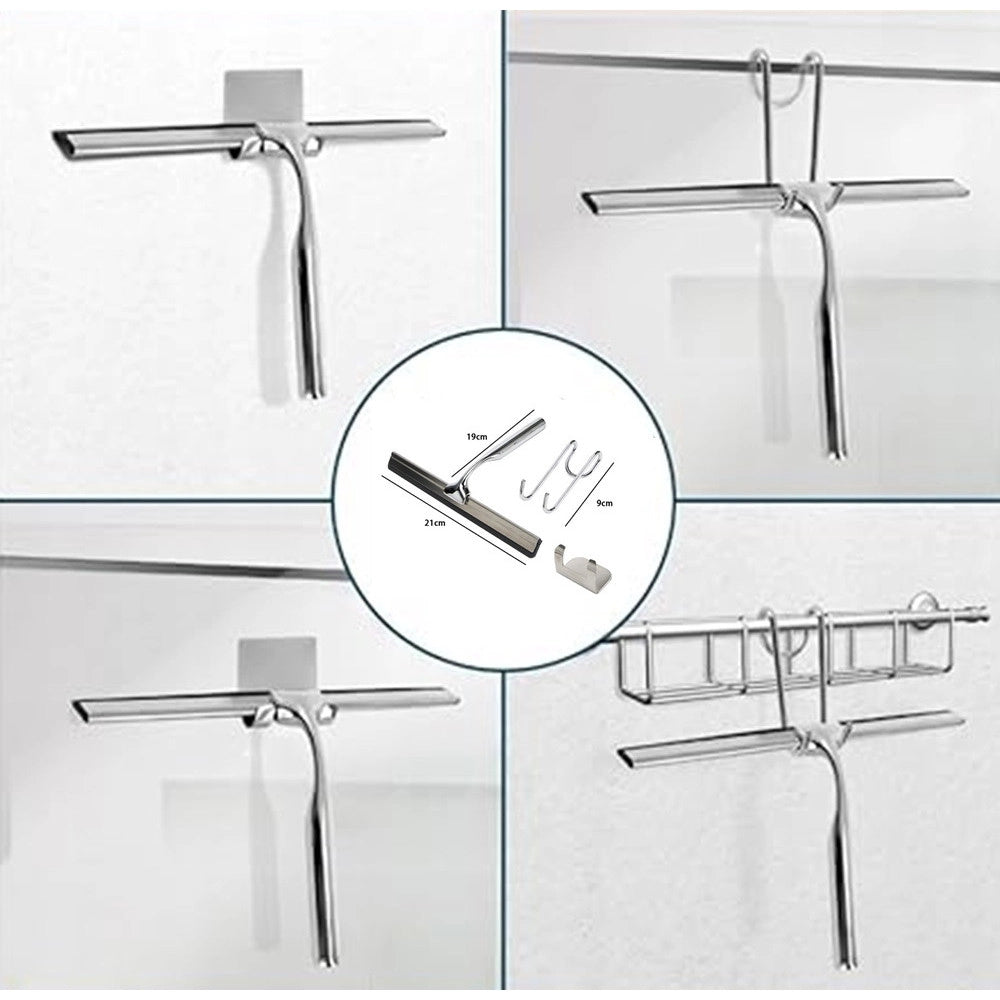 Trade Shop - Set Tergivetro Per Doccia Con Gancio Muro Adesivo Doppio Appendino Porta Box Cromo 87834 -