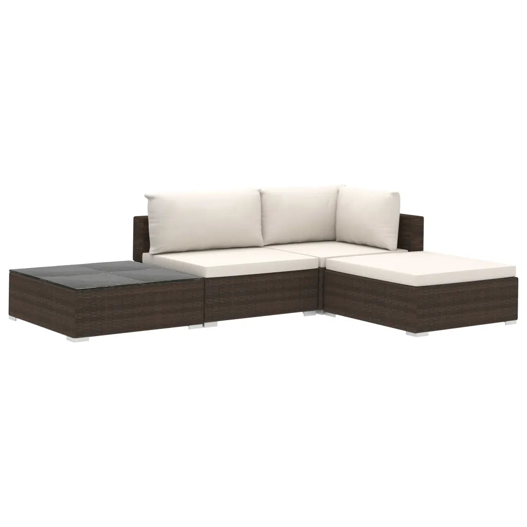 Set Divani da Giardino 4 pz con Cuscini in Polyrattan Marrone 46777