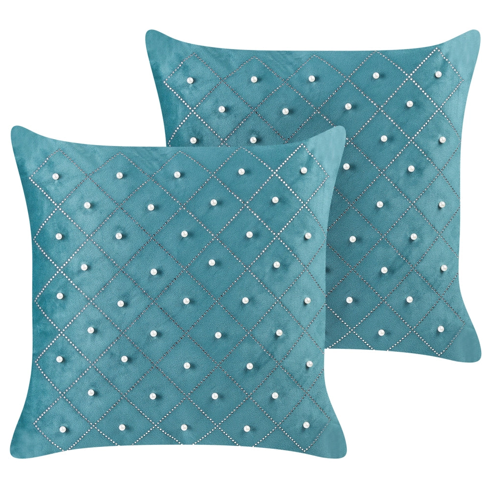 Set di 2 cuscini in velluto blu verde 45 x 45 cm glamour soggiorno camera da letto