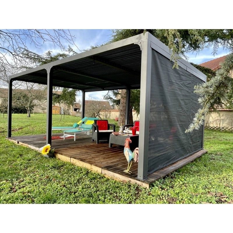 Tenda laterale grigia per pergola bioclimatica lato 360 cm – PVC intrecciato con guide – regolabile in altezza – PERBIR36 Foresta