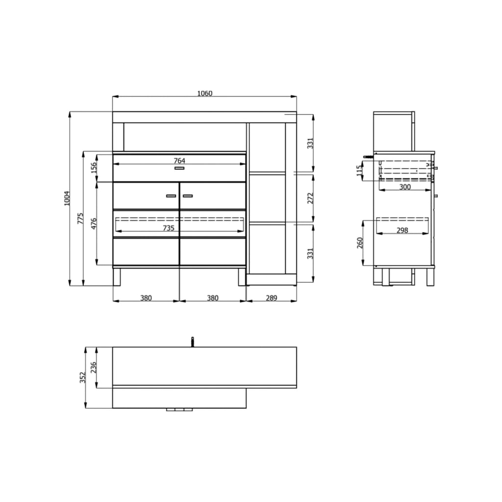 Madia Banos, Credenza un Cassetto, 106x35x101h cm Bianco