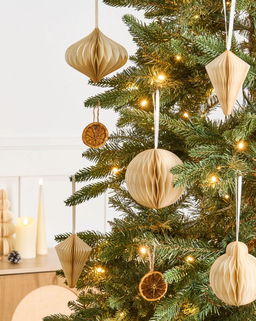 Set di 20 palline di Natale in carta a nido d'ape beige da appendere Decorazioni 3D per Natale