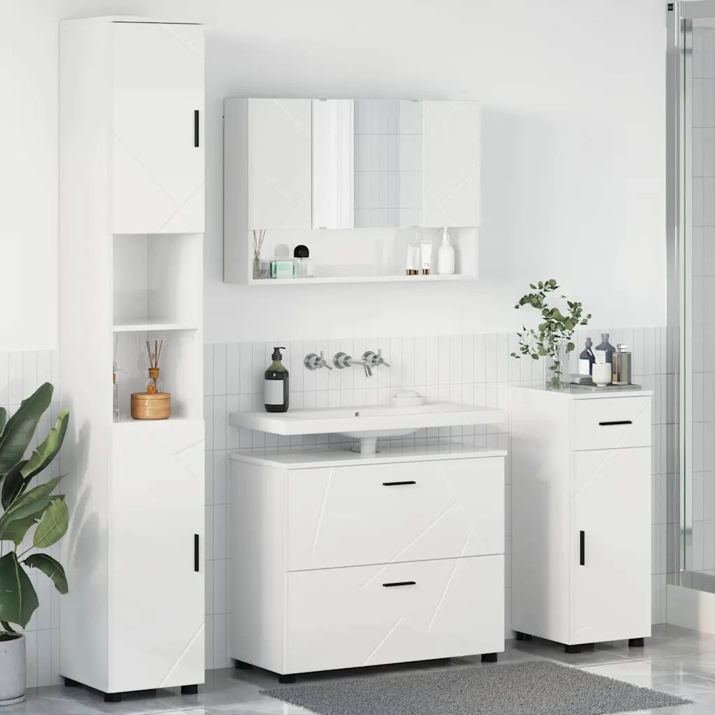 Set di mobili per il bagno con cassetto 4 pcs Bianco Lucido 3393057