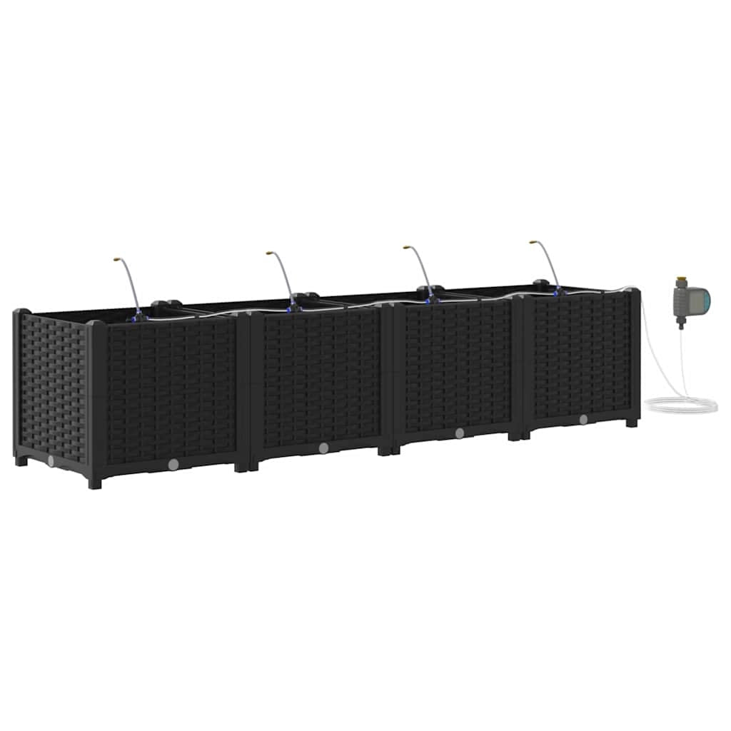 Set di 4 fioriere da giardino moderne 160 x 40 x 37,5 cm in acciaio nero 02_0058545