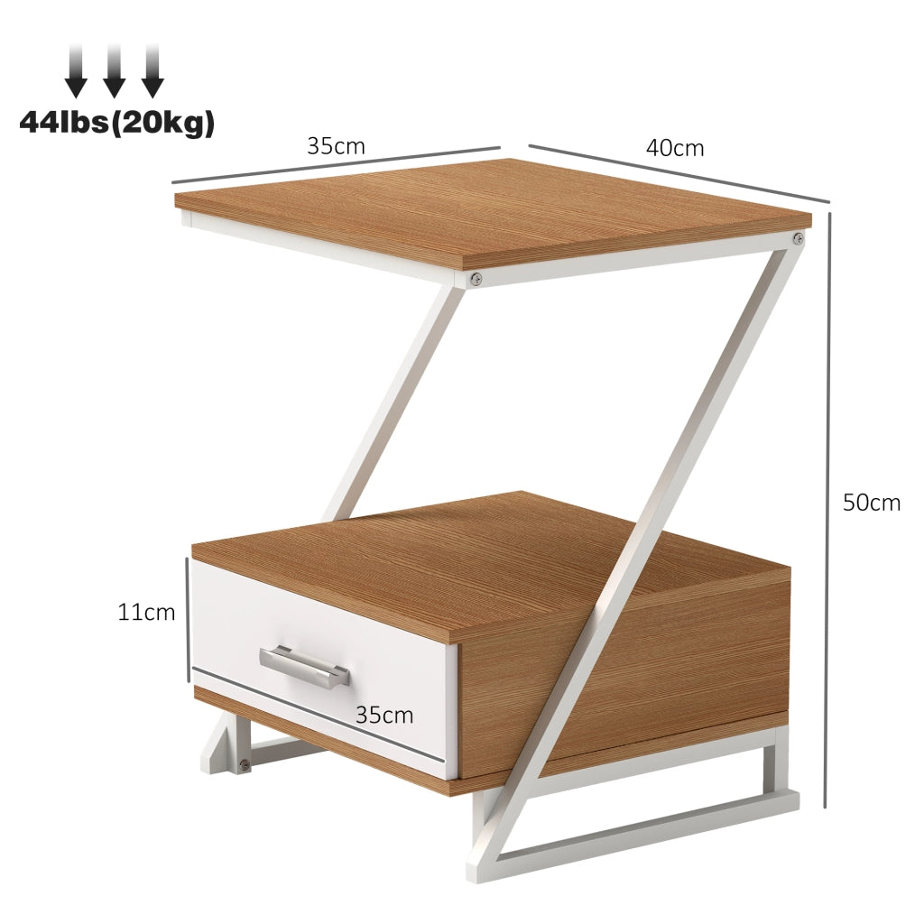 Set 2 Tavolini Salotto Forma Z con Cassetto ¨C Xylo ¨C Legno Naturale 40x35x50 cm