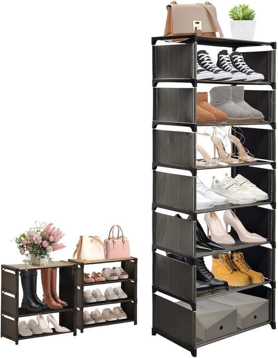 Scaffale per scarpe in tessuto - spaziale e nero - 42 x 26 x 124 cm