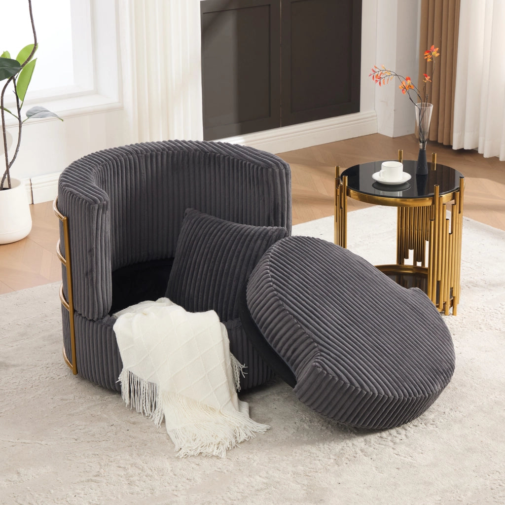 POLTRONA girevole 360° con vano contenitore 76x79x78 cm in corduroy grigio