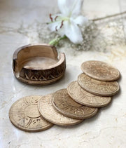 Set di 6 sottopanchine in legno artigianale - sottopanchina holder - bicchieri per bevande - tazza da tè - tazza da caffè - protezione per tavolo - macchie di morsicatura - Antisudamento rustico - 10 cm