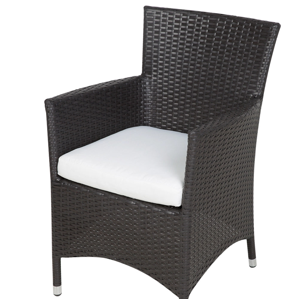 Set di 2 sedie da pranzo da giardino cuscini bianchi in finto rattan marrone