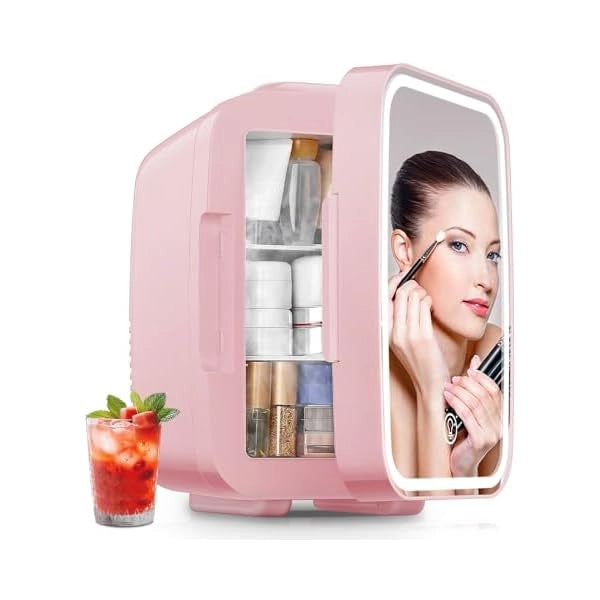 FOHERE Mini Cosmetic Fridge 5L Mirror LED Pink