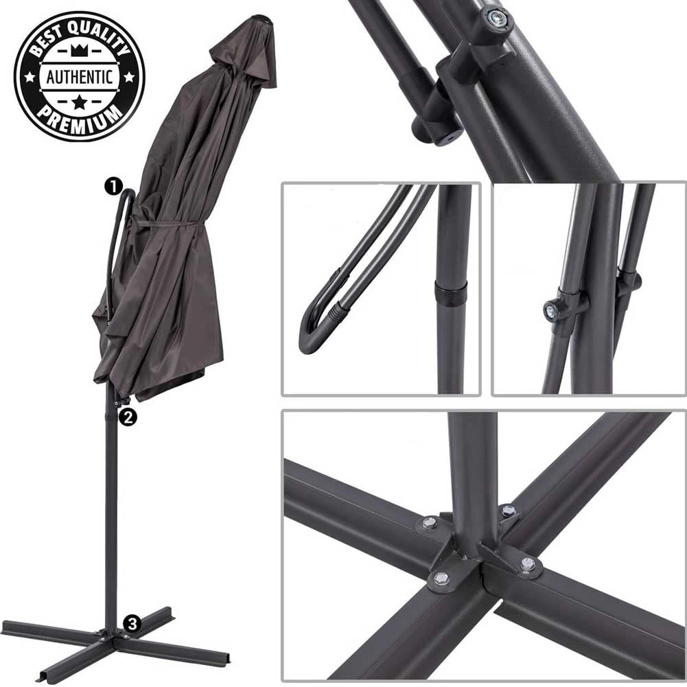 Ombrellone da Giardino Antracite Decentrato 3x3 Mt Base a Croce Sistema Air Vent