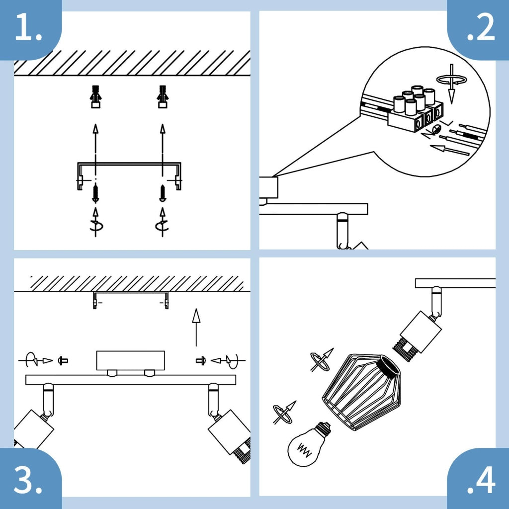 ZMH Faretto da soffitto bianchi 2 luci E14 metallo orientabili 350° industriali per corridoio soggiorno