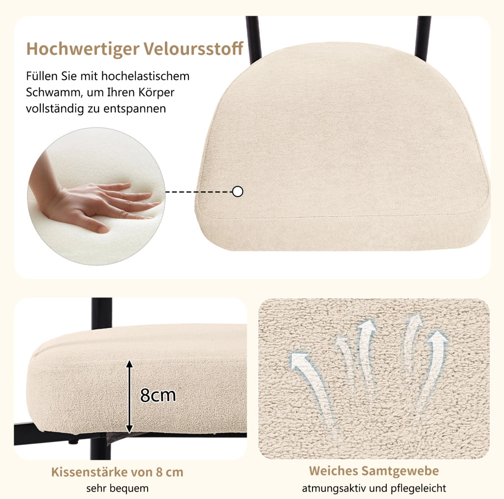 Set tavolo da pranzo 140x80 cm con 4 poltroncine in velluto beige