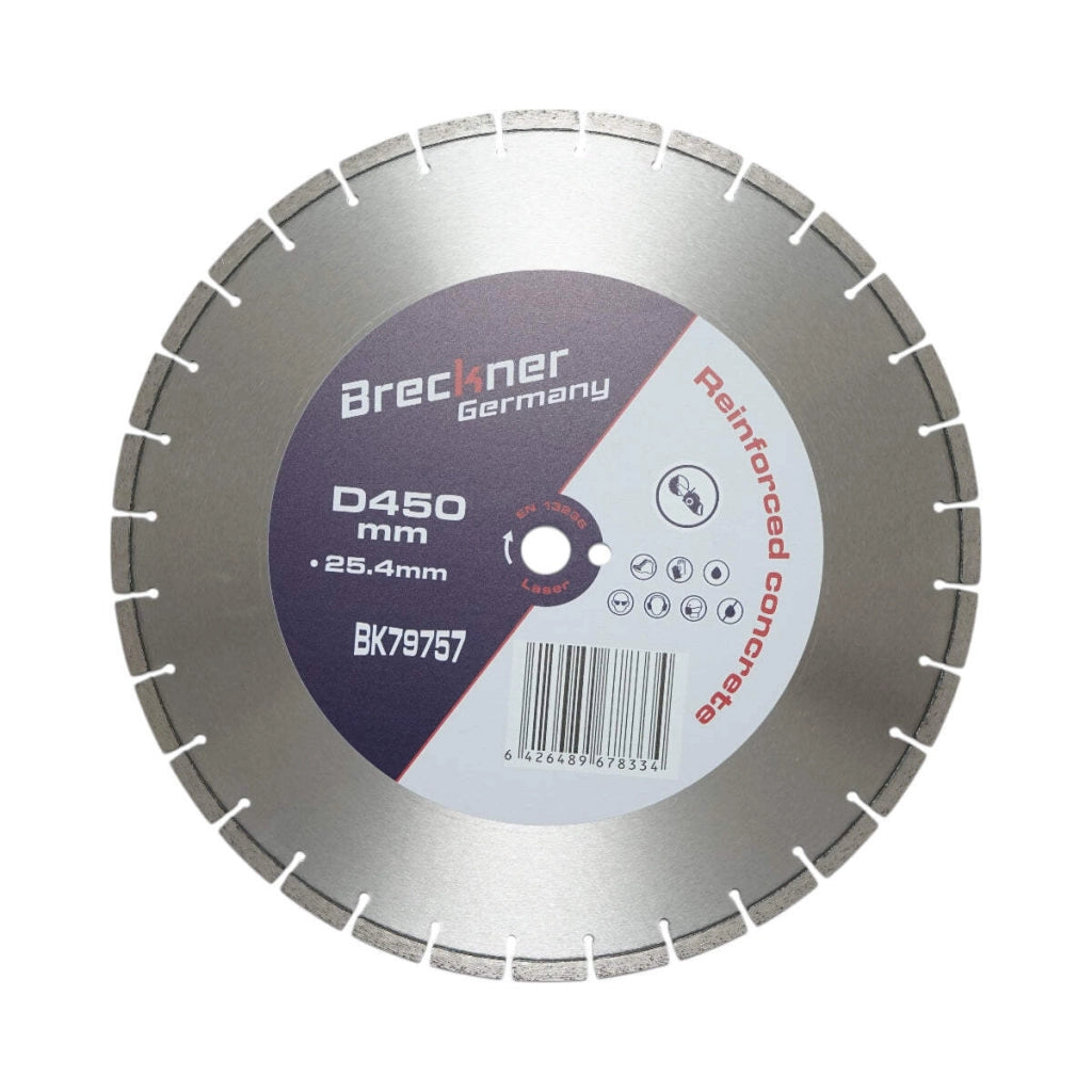 Disco diamantato segmentato 450x25,4 mm, segmento 10 mm per cemento armato, pavimentazioni, archi, pietra dura Breckner Germany
