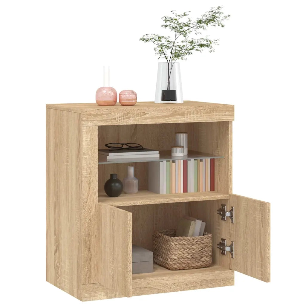 Credenza | Madia | Buffet da pranzo | Armadio da pranzo con Luci LED Rovere Sonoma 60,5x37x67 cm