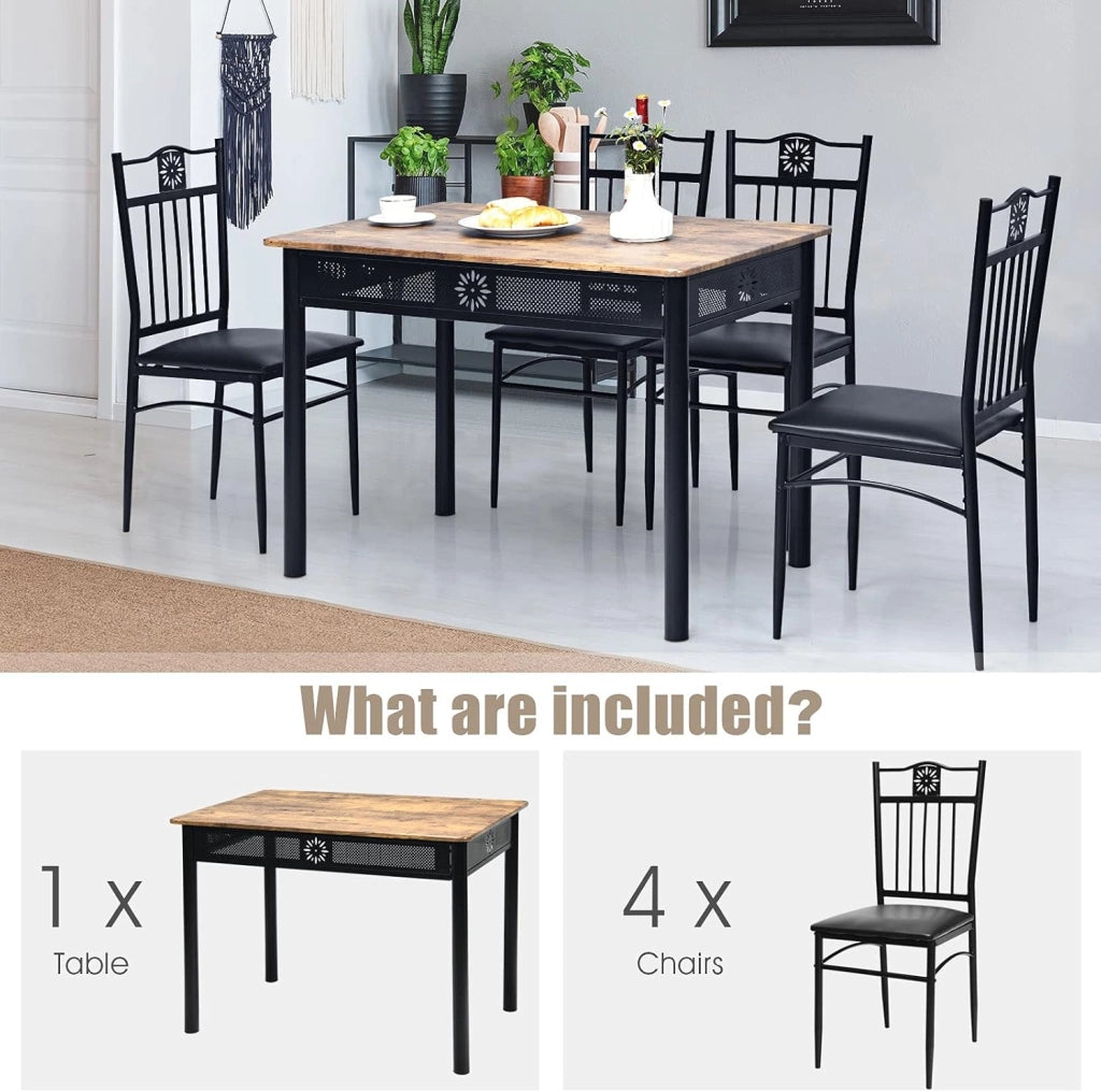 Gianex - Set da tavolo da pranzo da 5 pezzi, set da tavolo rettangolare con 4 sedie tappezzate per 4 persone a casa, sala da pranzo, ristorante