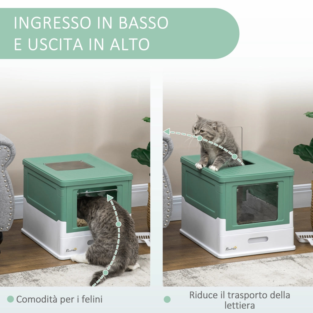 EasyComfort Lettiera per Gatti Chiusa con Paletta, Vassoio Estraibile e 2 Porte, 47.5x35.5x36.7cm, Verde