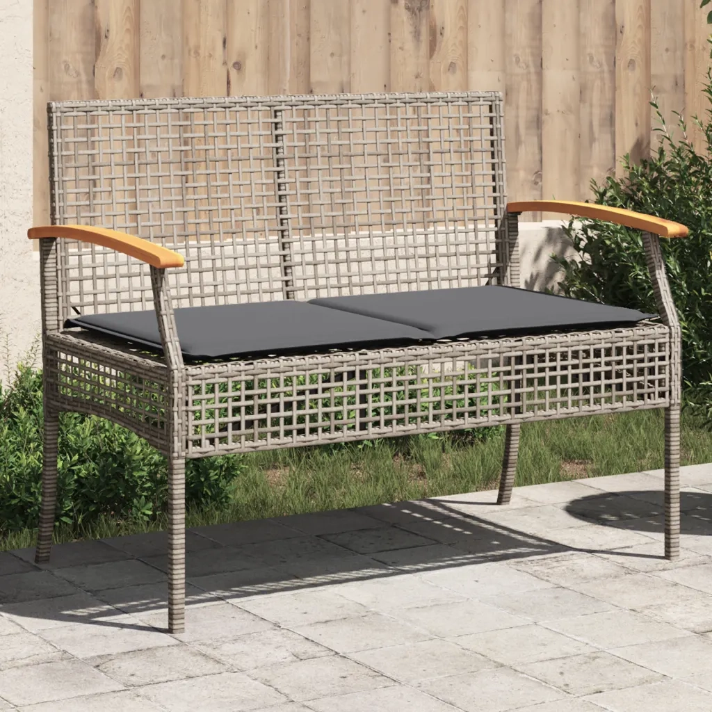 Panchina da Giardino | Panca da Giardino con Cuscino Grigia Polyrattan e Legno Acacia