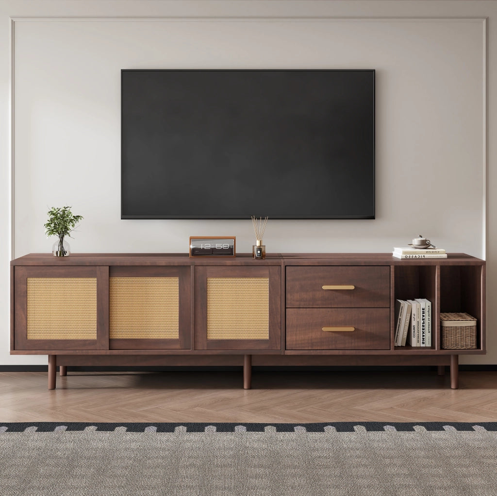 Mobile porta TV 190 x 40 x 52 cm con ante e cassetti, colore marrone
