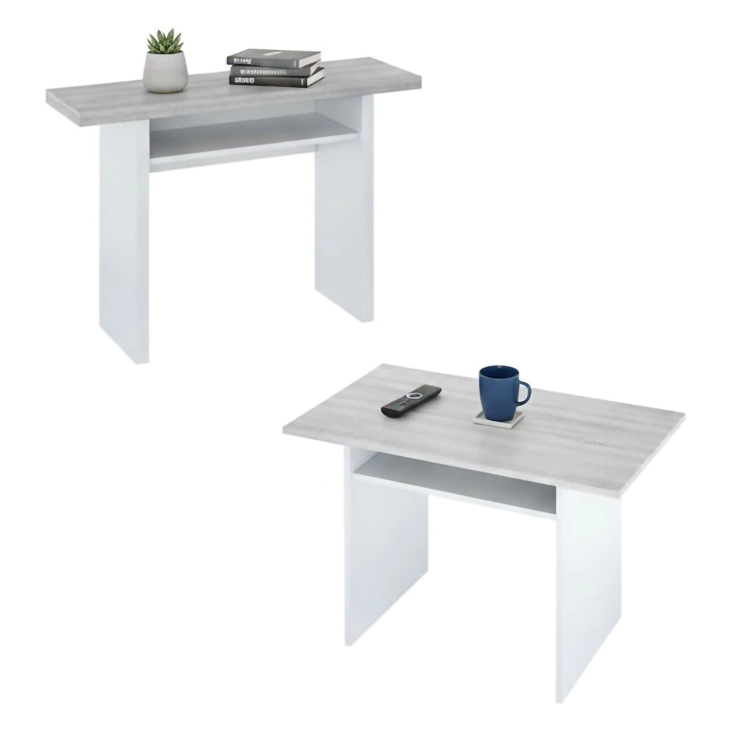 Tavolo allungabile Arila, Tavolo estensibile con apertura a libro, Tavolo consolle ausiliare pieghevole, cm 120x35h77, Bianco e Cemento