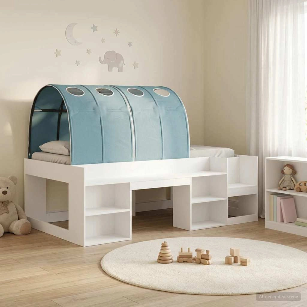 Letto con Tunnel 3 pz Bianco e azzurro Legno ingegnerizzato 3423582