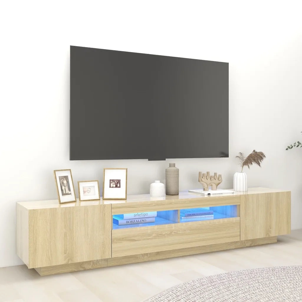 Mobile Porta TV con Luci LED Rovere Sonoma 200x35x40 cm 3081909