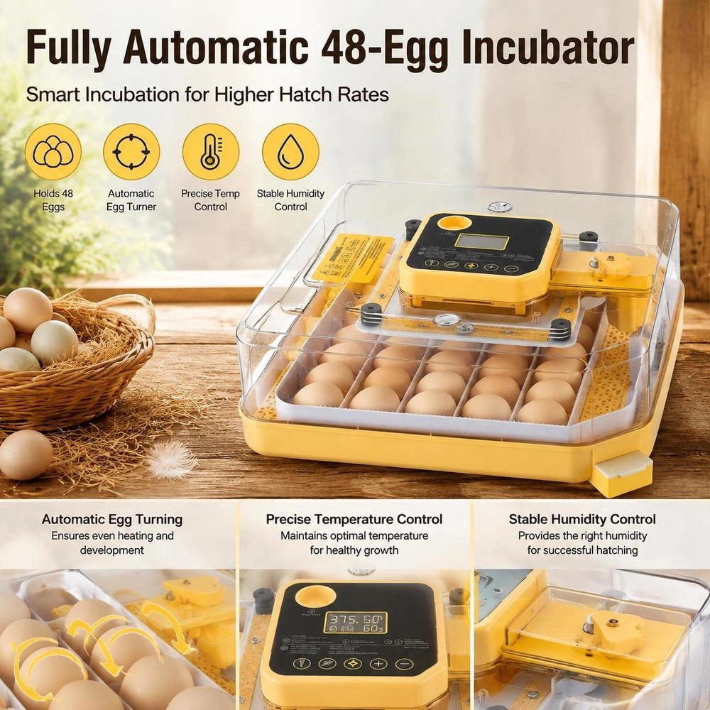 Fully Automatic 48-egg Incubator With Egg Turner, Temperature And Humidity Control, For Hatching Chicks, Ducks, Geese, And Quail.