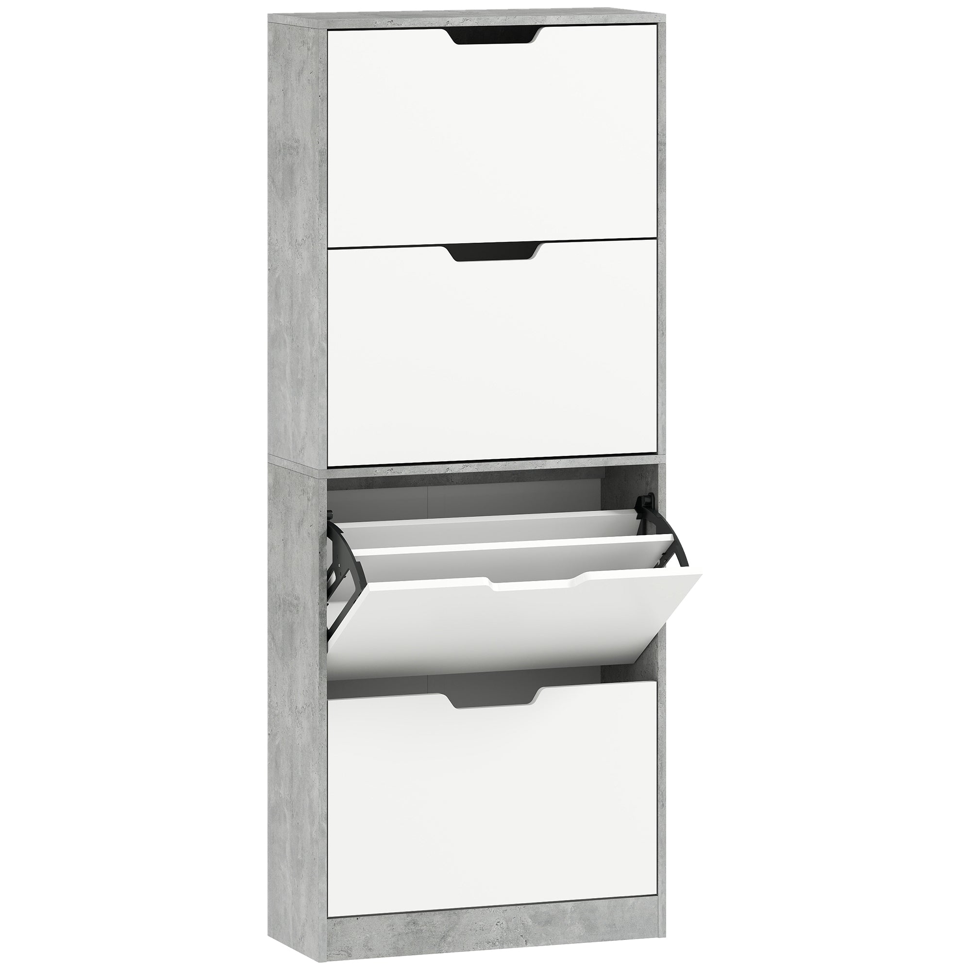 Scarpiera Salvaspazio Moderna 62,5x26x156 cm a 4 Ante per 16 Paia di Scarpe Grigio Cemento