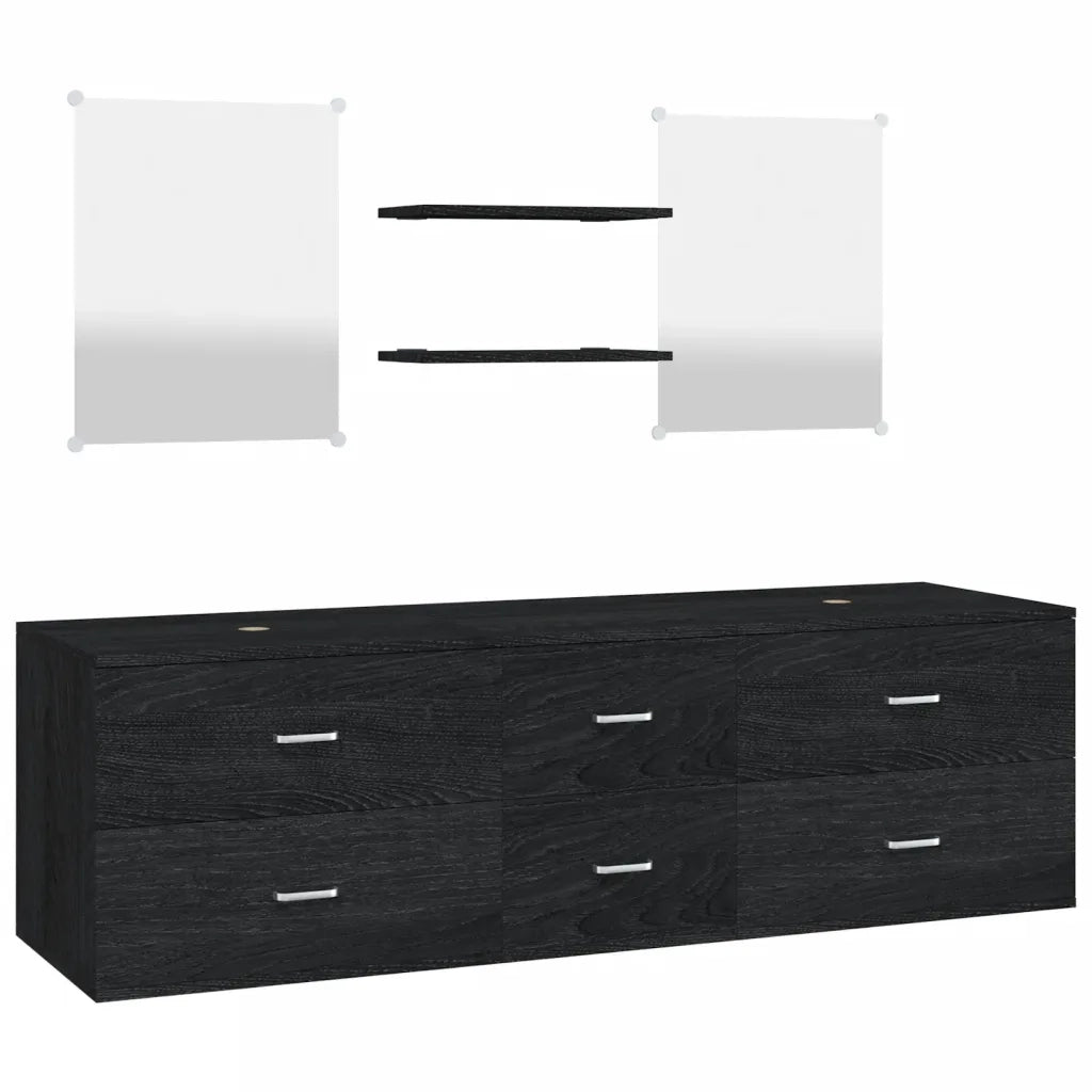 Set Mobili da Bagno | Armadio da bagno 5 pz Nero in Legno Multistrato
