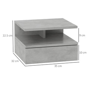 Set 2 Comodini Sospesi per Camera da Letto 35x32x22,5 cm con Cassetto in Legno Grigio