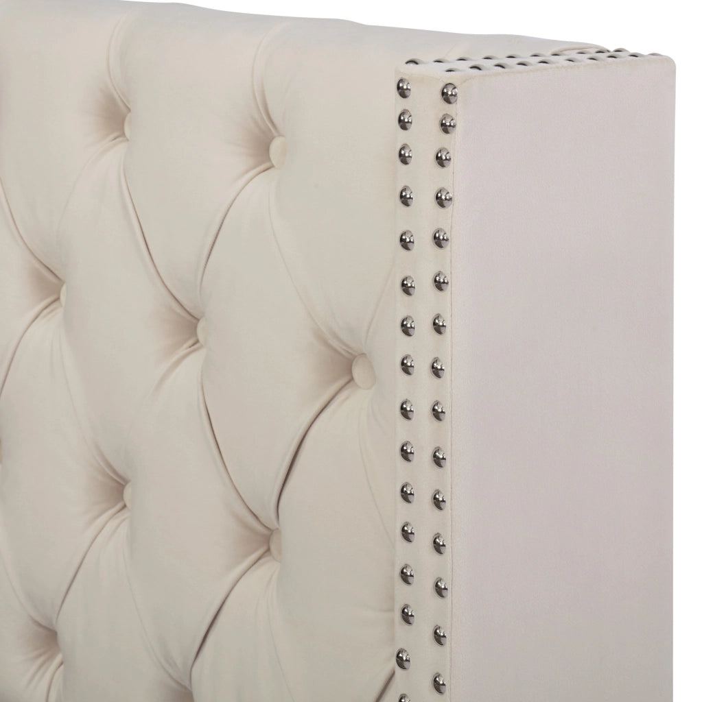 Letto imbottito contenitore Chesterfield 140x200 cm in velluto beige