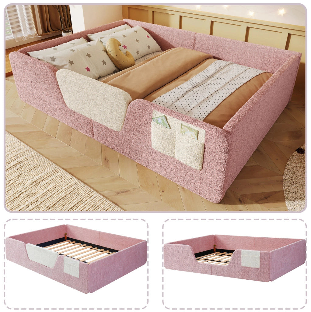 Letto imbottito per bambini 140x190 cm in velluto rosa