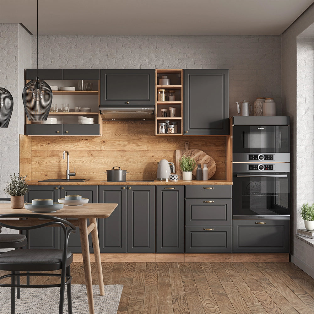 Cucina componibile Fame-Line Antracite rustico/Rovere dorato 280 cm, PL Rovere Vicco