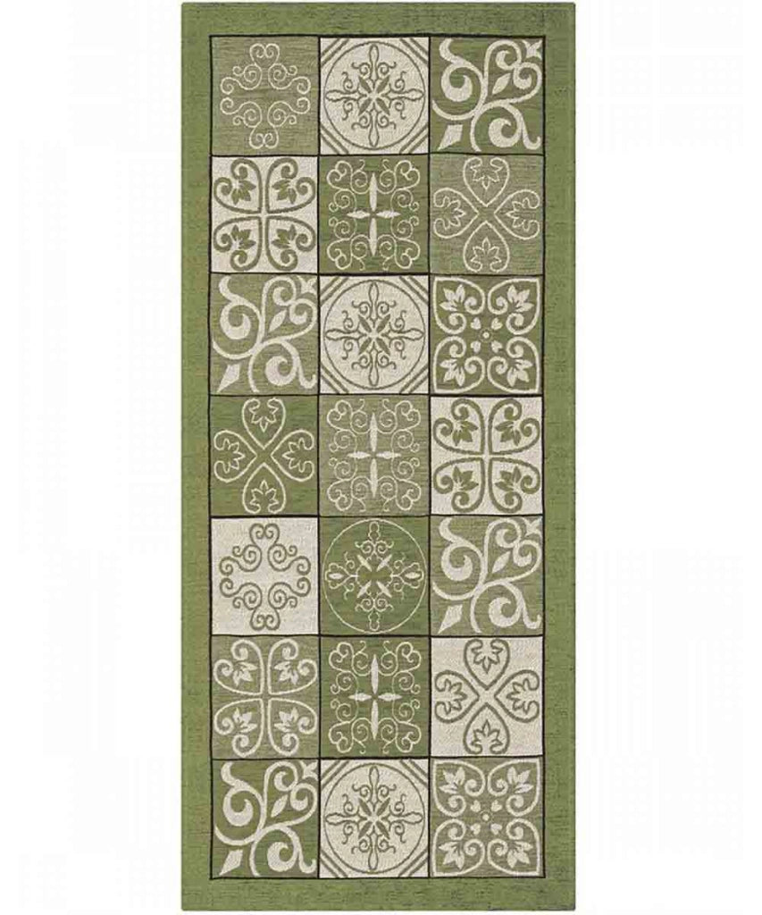 Tappeto disegno MAIOLICA VERDE decorazione piastrelle ceramica, passatoia cucina multiuso lavabile in lavatrice e anti-scivolo cm.55x190