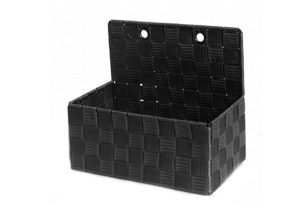 Contenitore Rattan Decorativo Cestino Con Maniglie Porta Oggetti Riviste 25x15x22cm - 25x15x22 - Nero