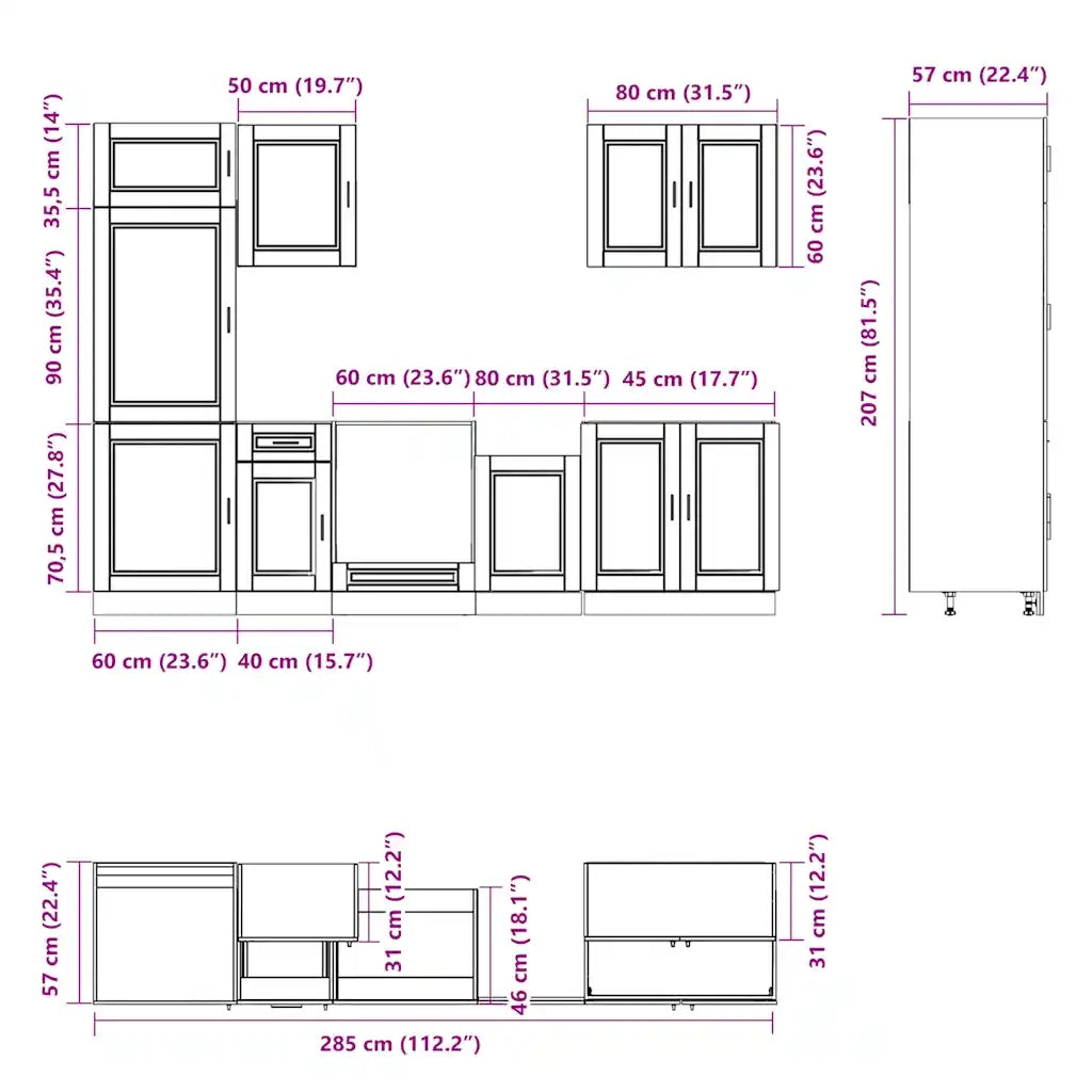 Set Mobili da Cucina 7 pz Porto Rovere Fumo Legno Multistrato 3314786