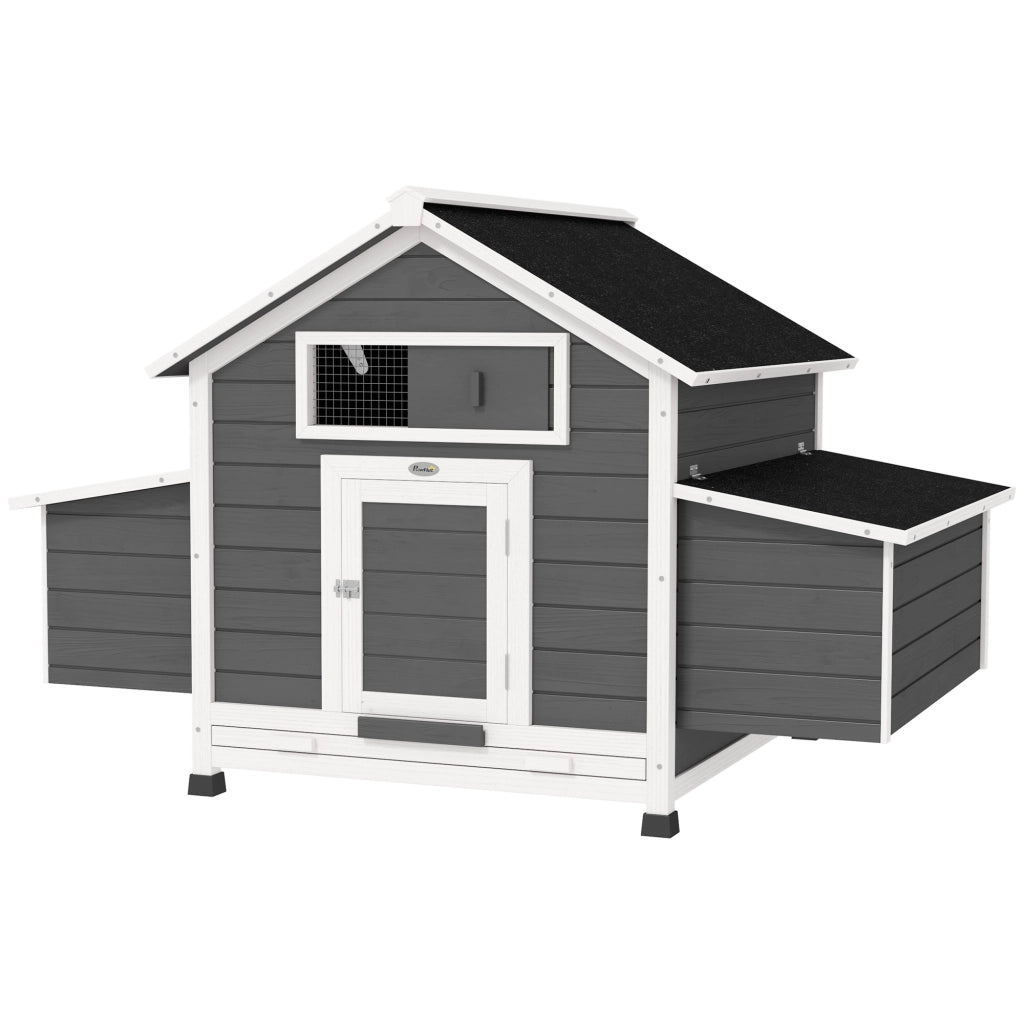 Pollaio in Legno da Esterno con 2 Nidi ¨C zephmum ¨C Grigio, Vassoio Rimovibile
