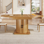 Tavolo da pranzo allungabile, 118-158 cm, per 6 persone, con cassetto, finitura effetto legno, marrone