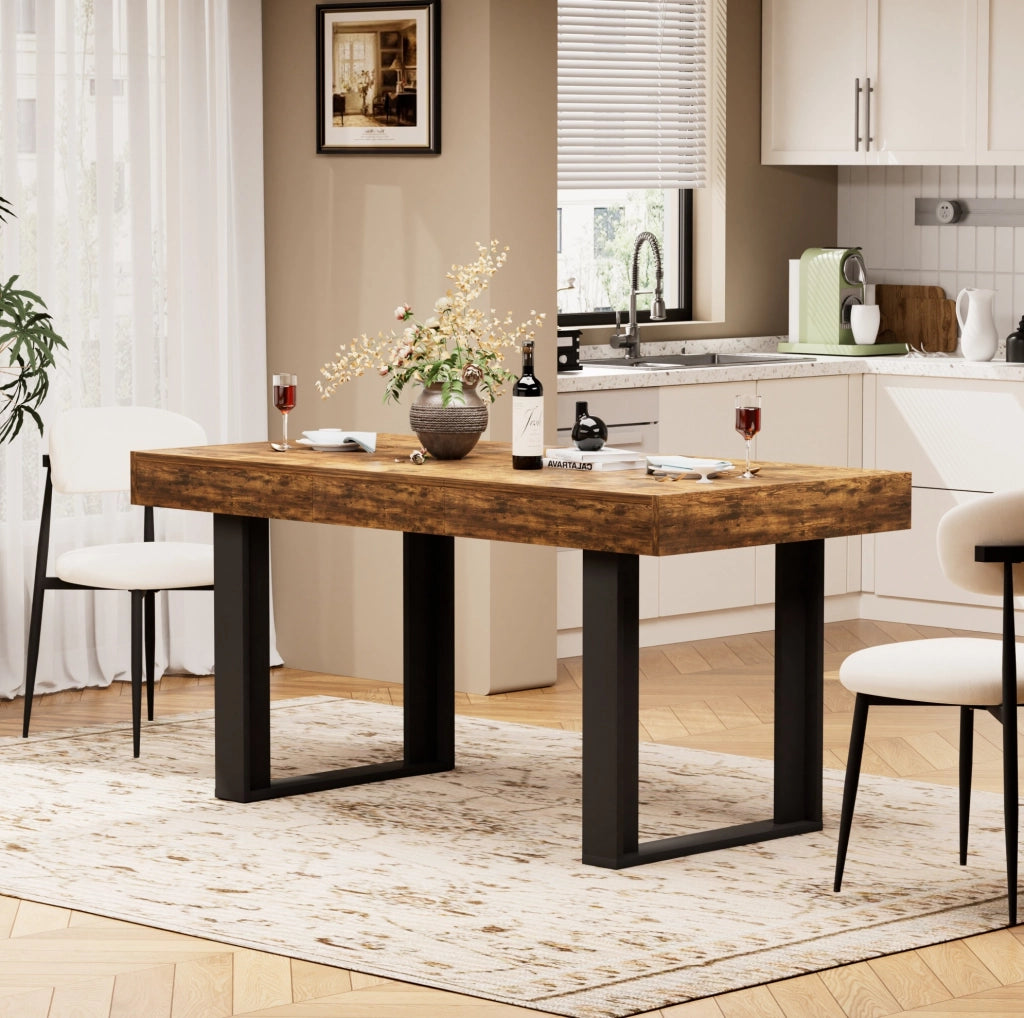 Tavolo da pranzo allungabile 120-160 cm in legno truciolare nero e marrone rustico
