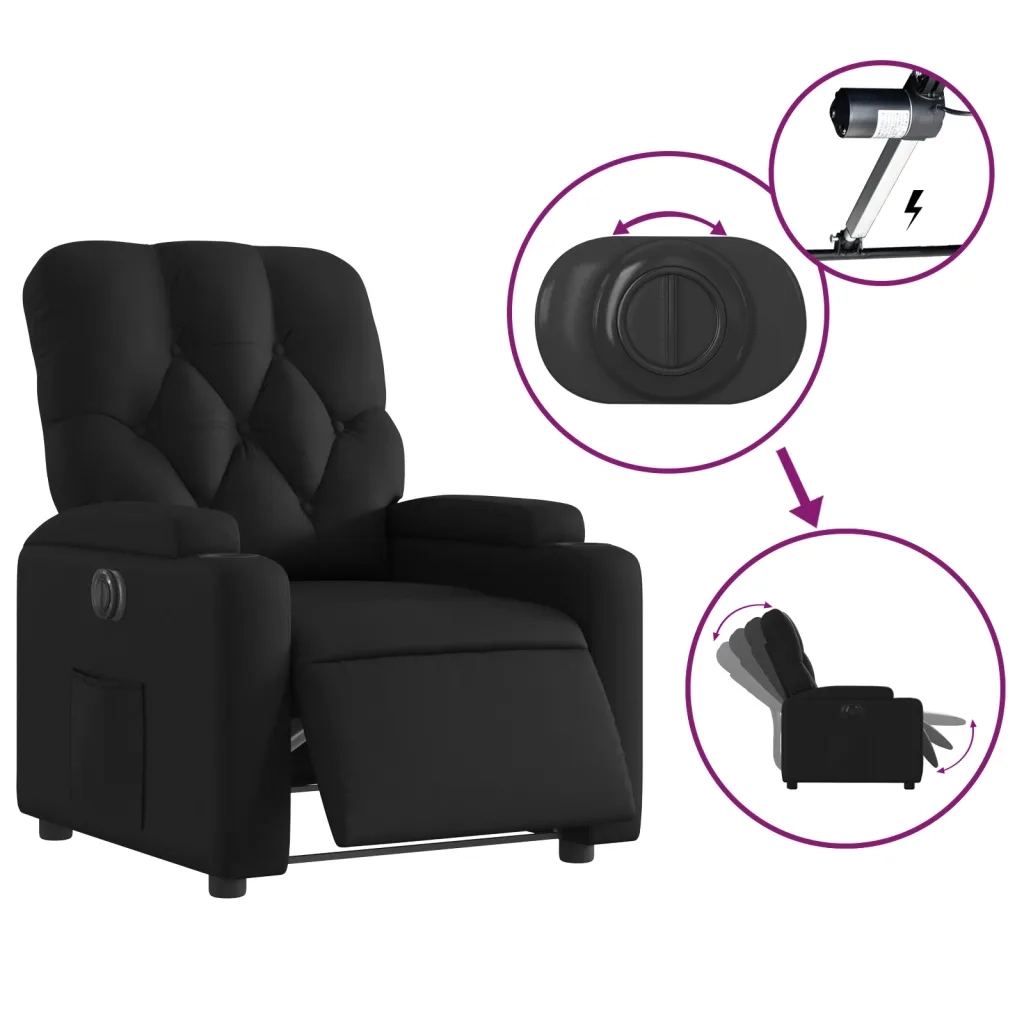 Divano Sedia-Poltrona Reclinabile Elettrica Nera in Similpelle 884073