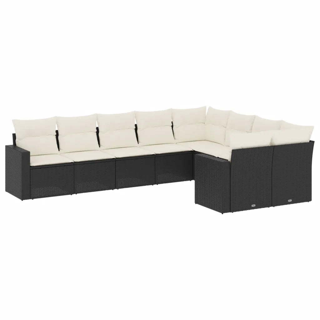 Set Divani da Giardino 9 pz con Cuscini Nero in Polyrattan 3251773
