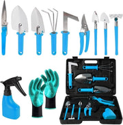 Set di attrezzi da giardino, 11 pezzi di attrezzi da giardino con borsa, set di attrezzi da giardino per scavare, piantare e potare, set di attrezzi da giardino unico con guanti per signore e signori (blu)