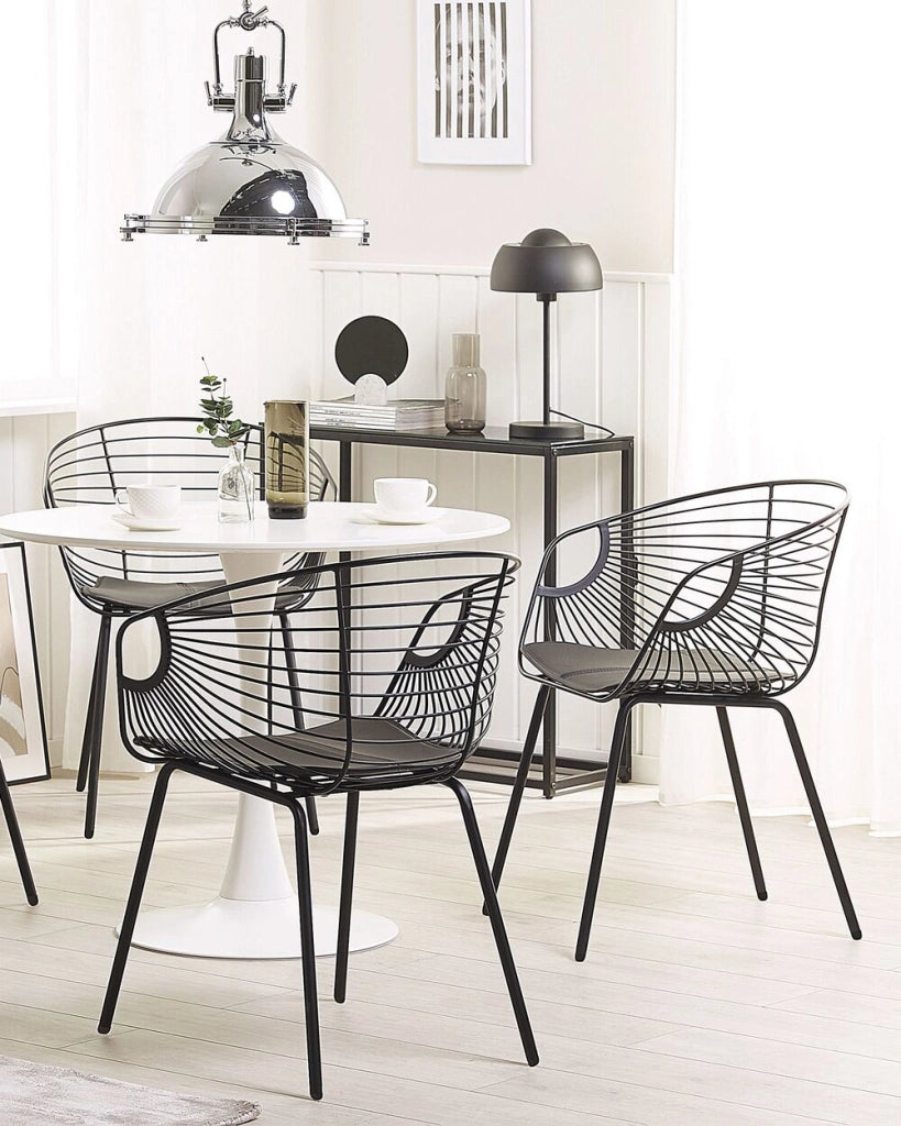 Set di 2 sedie da pranzo in filo di metallo Nero design ecopelle cuscino sedile Nero industriale moderno