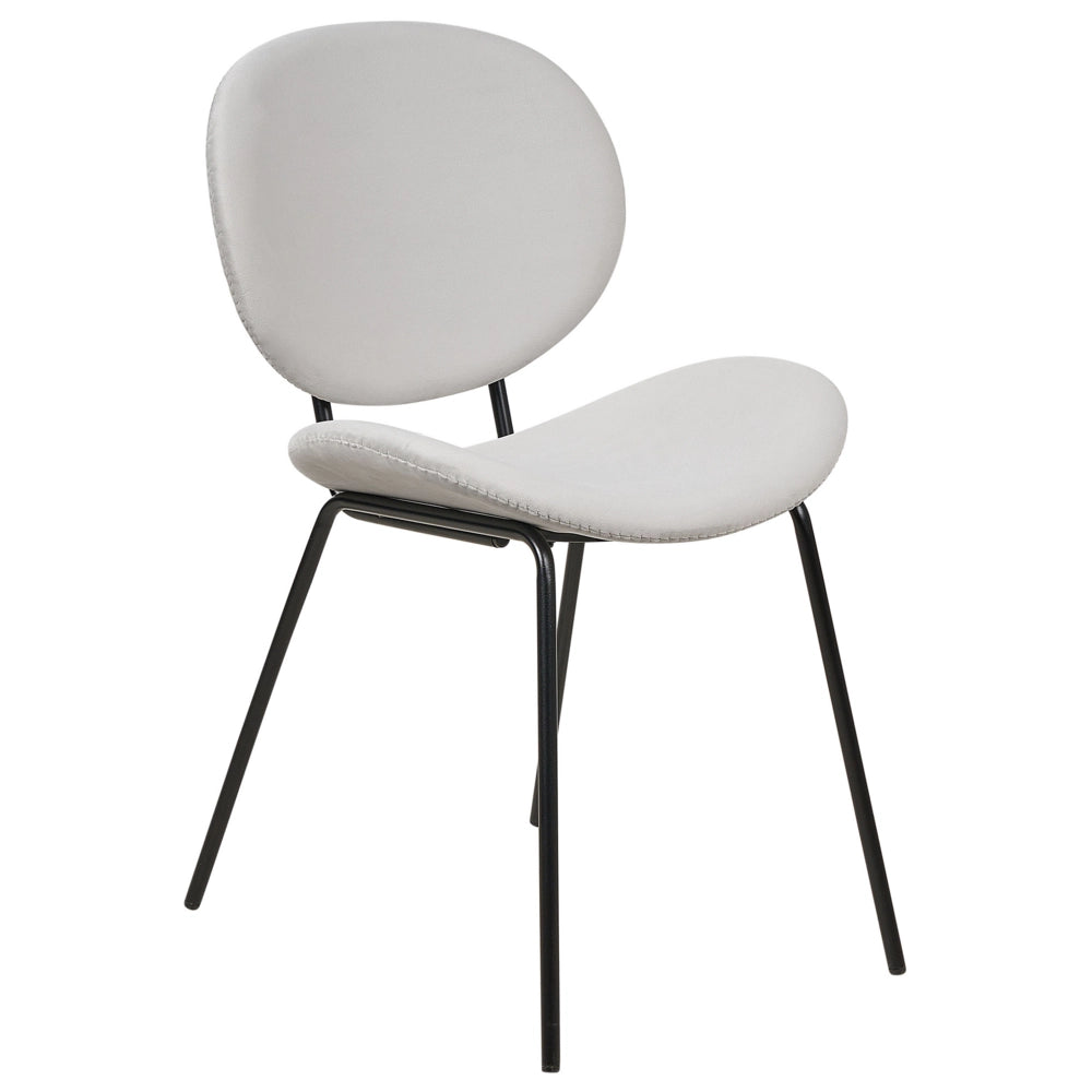 Set di 2 sedie in velluto grigio chiaro con gambe nere e senza braccioli design contemporaneo e retrò Sedute per la sala da pranzo